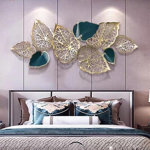 Miniatura 3 de Decoración de pared de metal para sala de estar, decoración de pared de hojas doradas, tamaño grande, 57 x 24.5 pulgadas, arte de pared de metal,
