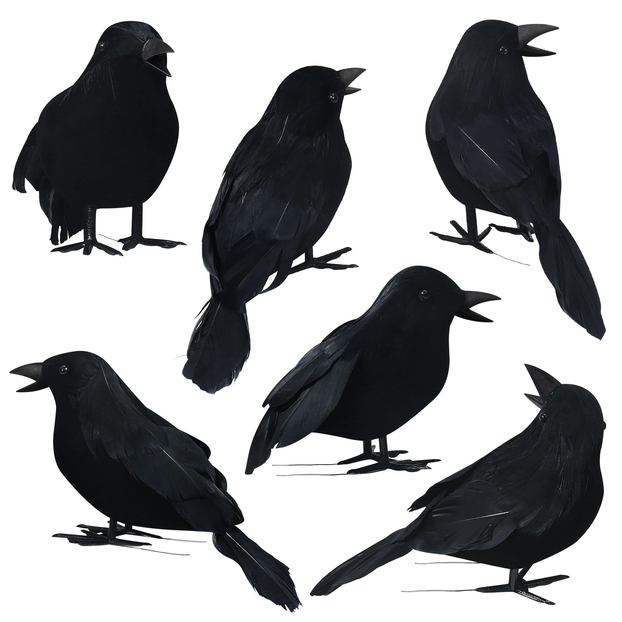 Baanfly 6 PCS Artificial Crows, Spooky Black Feathered Crow Decorations, Realistic Looking Raven Birds Decoration for Indoor Outdoor Home Garden Decoration Model