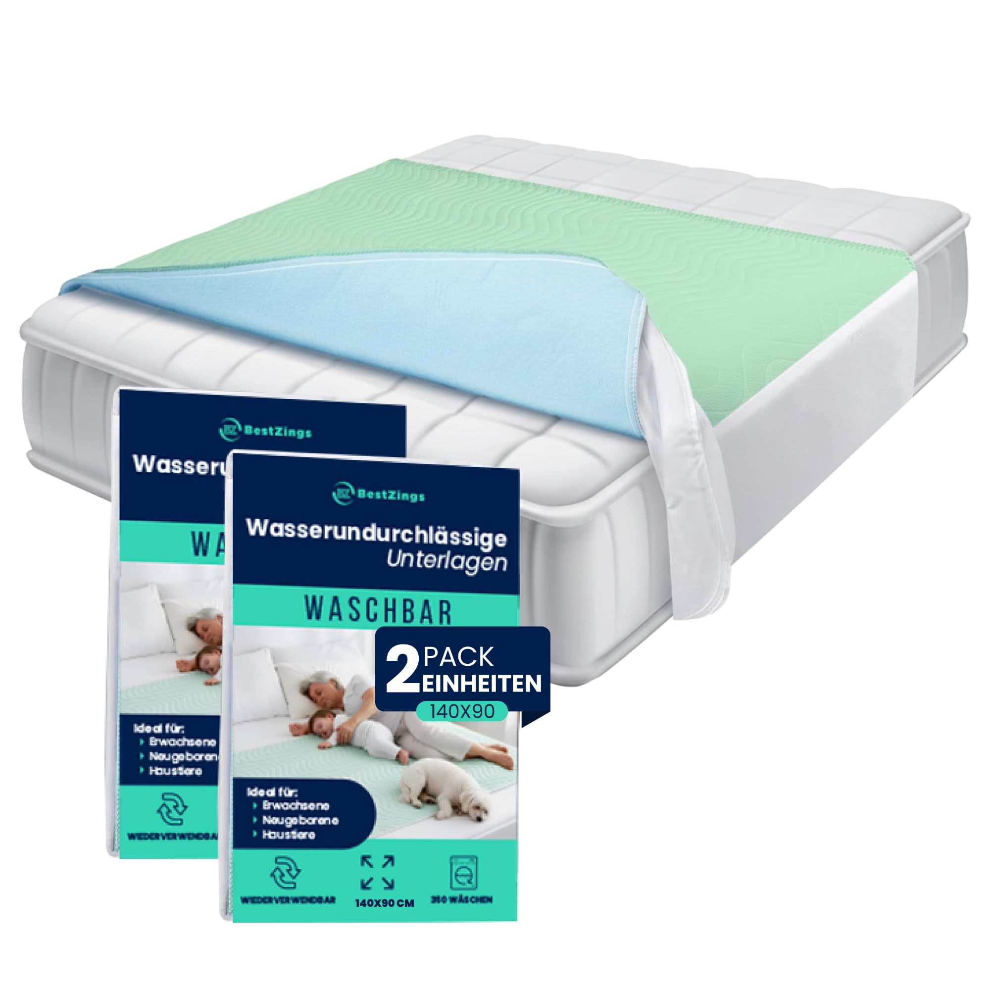 BESTZING Matratzenauflagen für Erwachsene - Baby-Matratzenauflagen - waschbarer - wasserdichter Matratzenschoner - Matratzenschoner Flügelform - Matratzenauflage (Flügelform, 140x90, Pack 2)