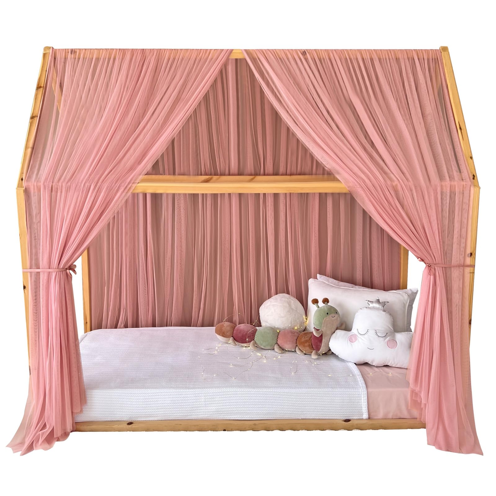 Tenda a baldacchino per letto della cameretta dei bambini, decorazione per letto montessori, tenda da gioco in morbido tulle per bambini (blu, 340 cm, set da 4)