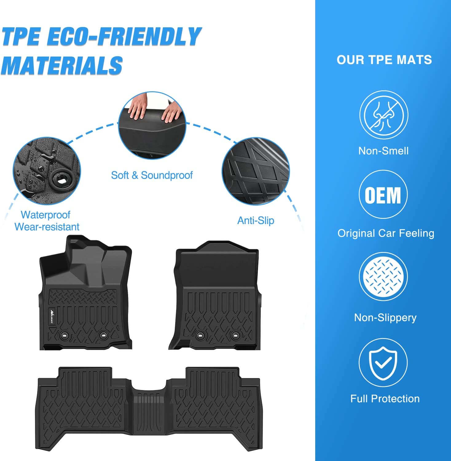 Nilight TPE Floor Mats for Toyota Tacoma Double Cab 2018 2019 2020 2021 2022 2023,All Weather Custom Fit Heavy Duty Floor Liners - Image 3