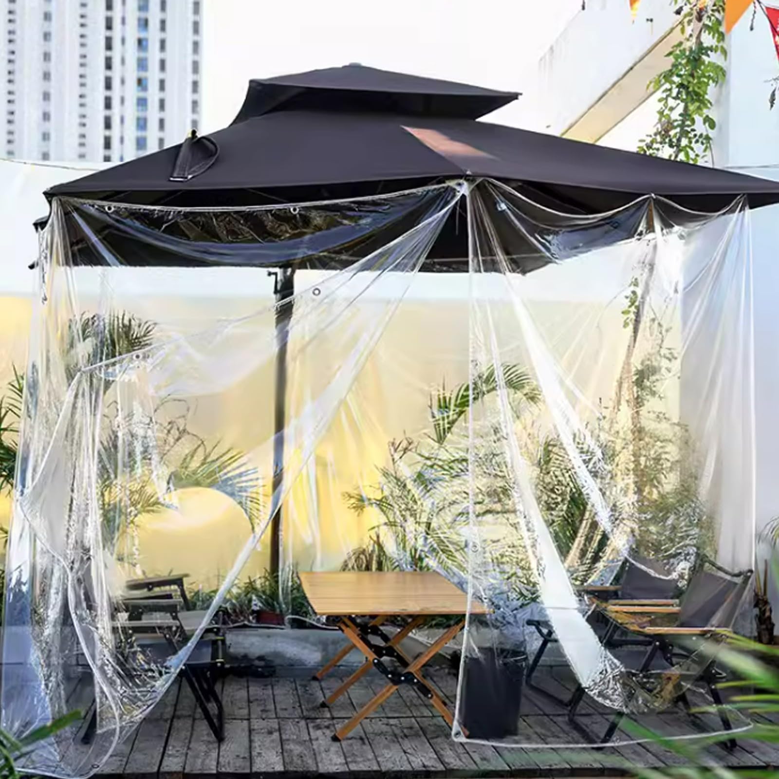 Heavy Du C - Lona impermeable de PVC de 420 g/m² con ojales – 3 x 8 m, cubierta transparente Pera para camping al aire libre y uso en el jardín