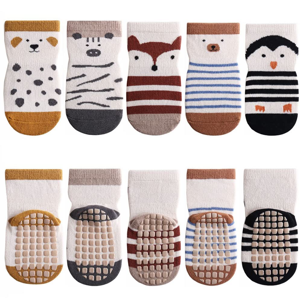 FedMois5 Pairs Baby Kids Anti-slip Socks Cotton non skid Ankle Socks Animals