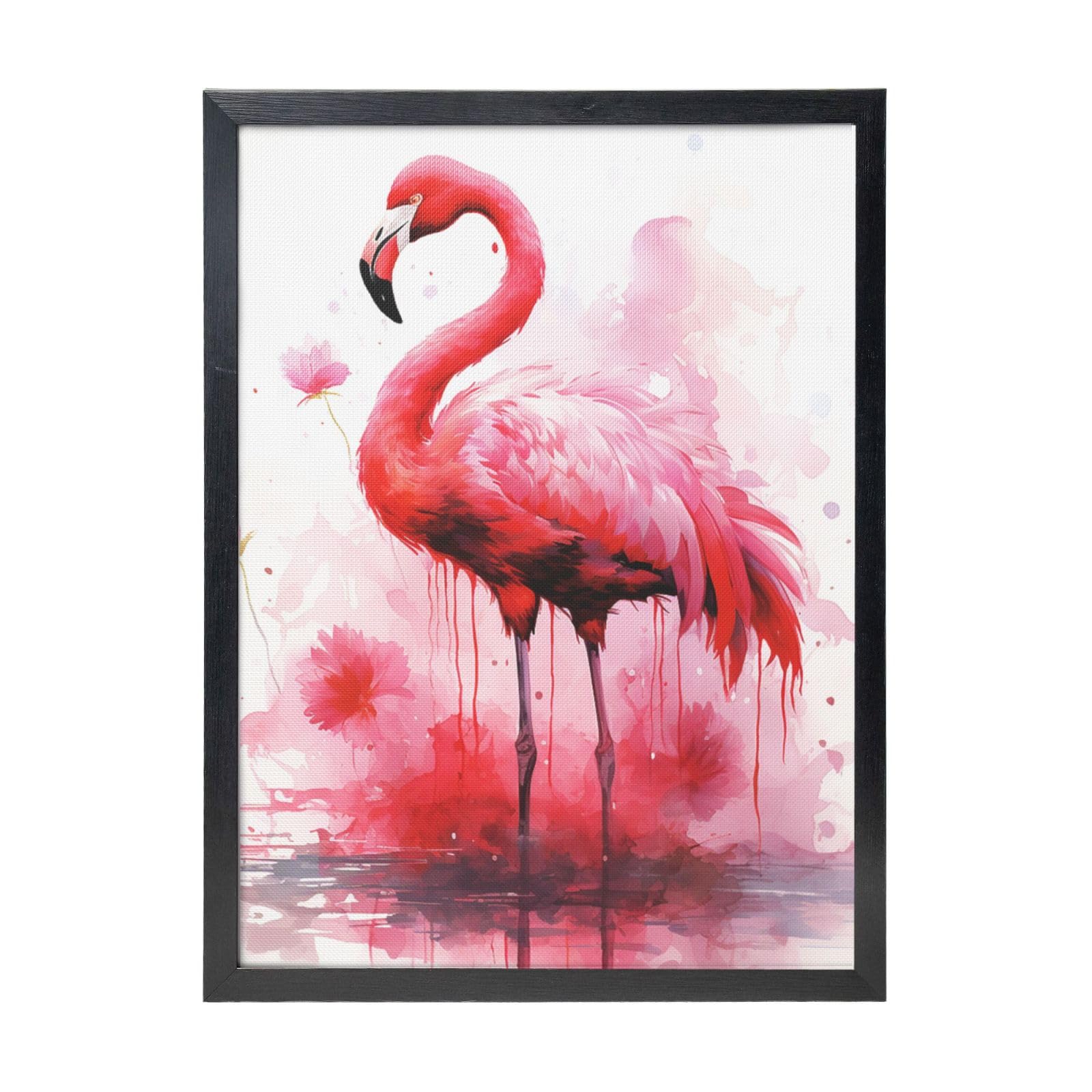 Framed Wall Art - Decorative Canvas Painting Flamingo Watercolor Pictures Poster Aesthetic Modern Prints Artwork for Bedroom Office Wall Decor Ready To Hang 12x16 in