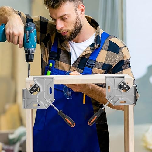 Miniatura 23 de Housolution Abrazadera de ángulo recto, [2 unidades] Abrazadera de esquina de aleación de aluminio de 90 ° de un solo mango, herramienta de Naranja