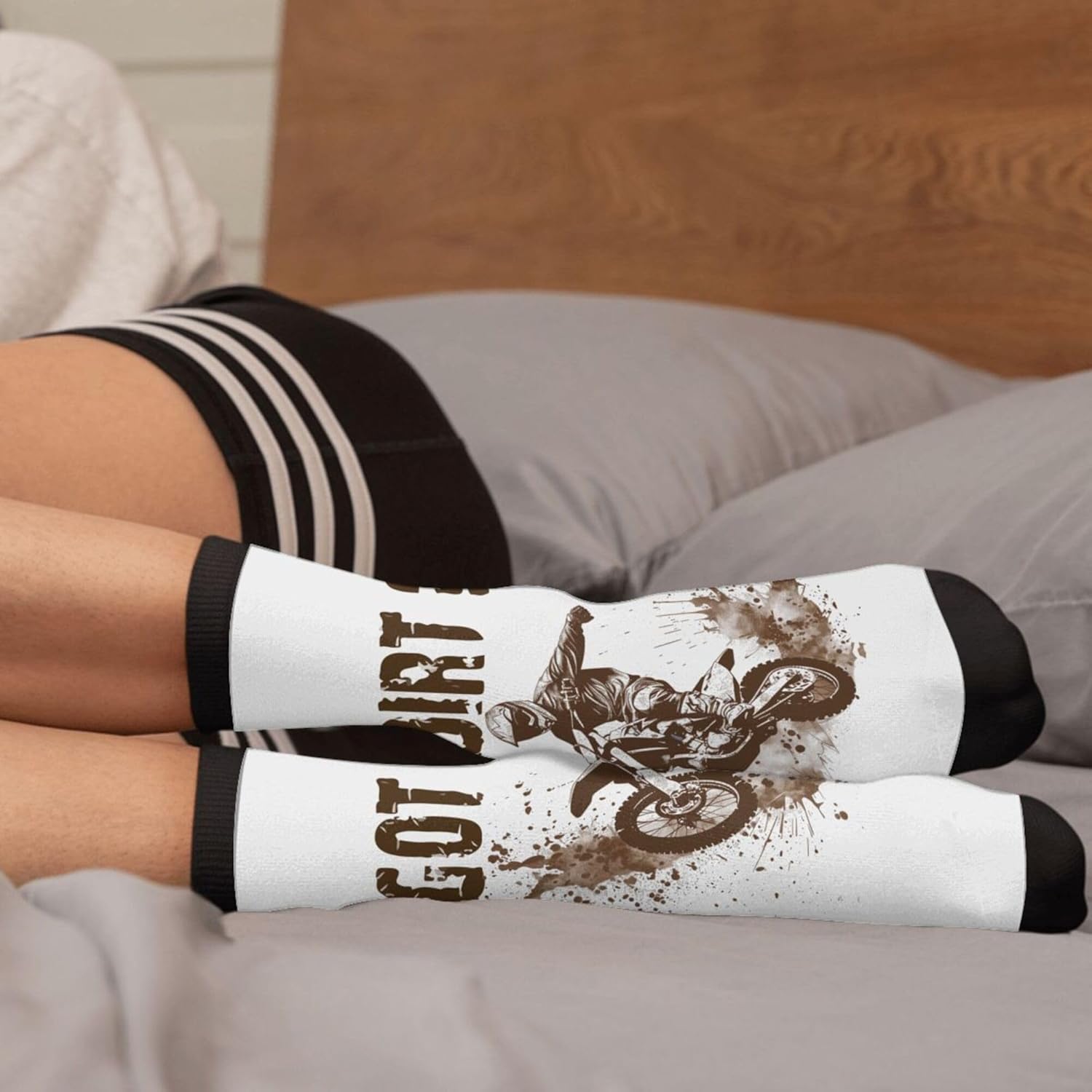 FWSXIVN Got Dirt Bike Motorcross Racing Casual Cool 3D Printed Novelty Graphic Crew Tube Socks - Black, Men: 7.5-12, Women: 5.5-10 - Image 4