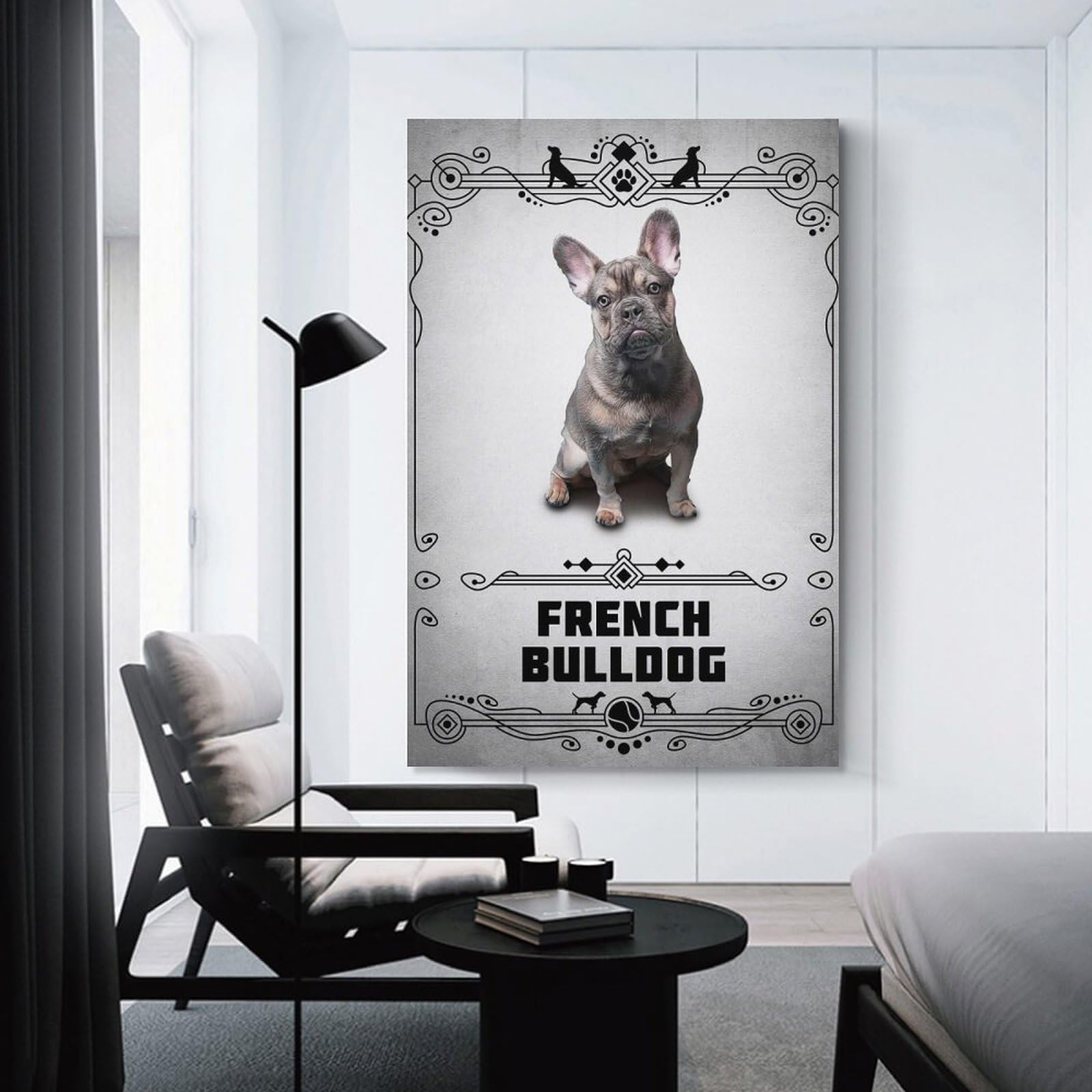 Junmoney French Bulldog Hanging Wall Art 24x36inch(60x90cm), for Small Homes, Bedrooms Or Open Spaces, Decorative Canvas Decor for Home Updates