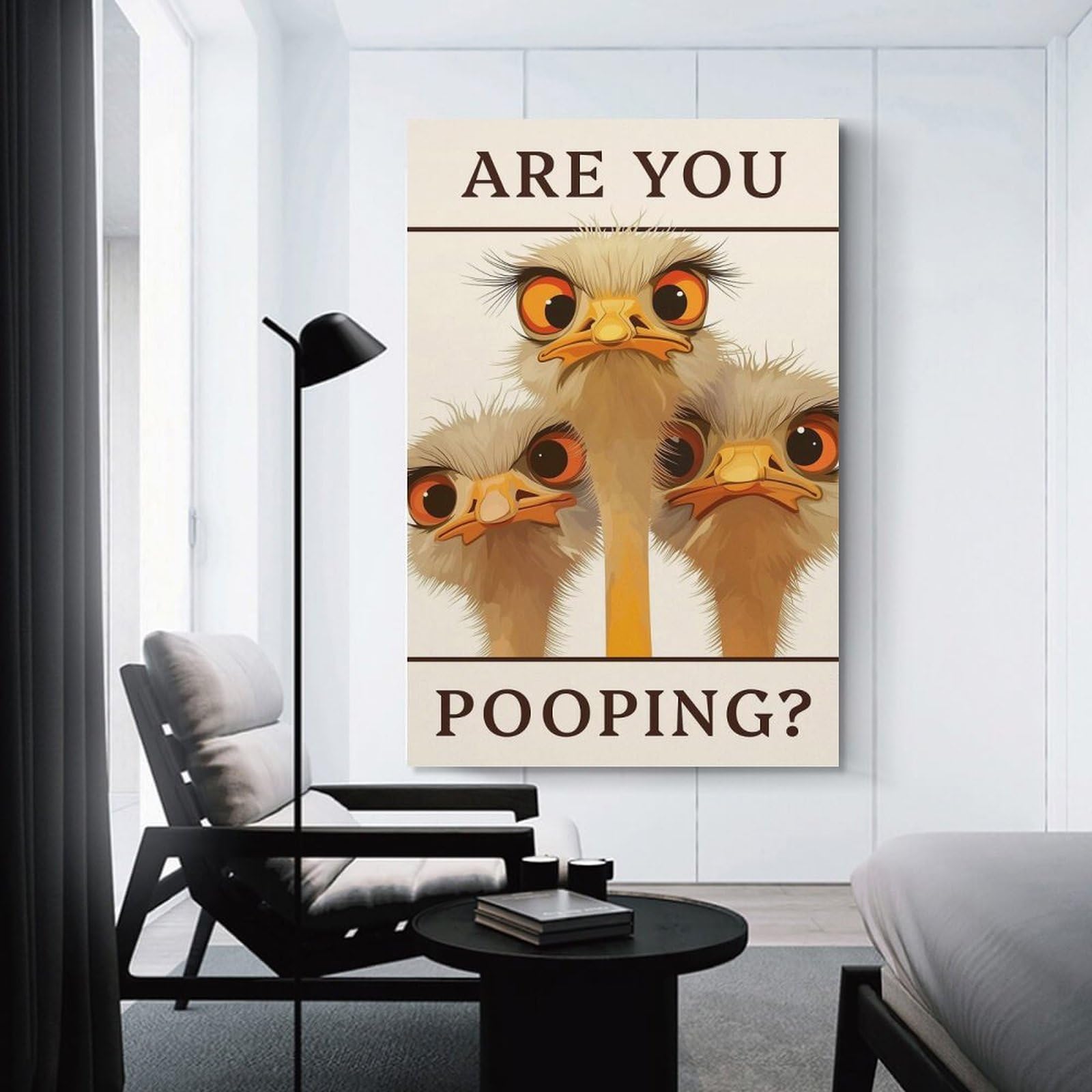 Junmoney Wall Picture Print Are You Pooping - Ostriches, Funny Bathroom Poster, 24x36inch(60x90cm), for Hallway, Bedroom Or Modern Interiors, Thoughtful Wall Decor for Art Lovers