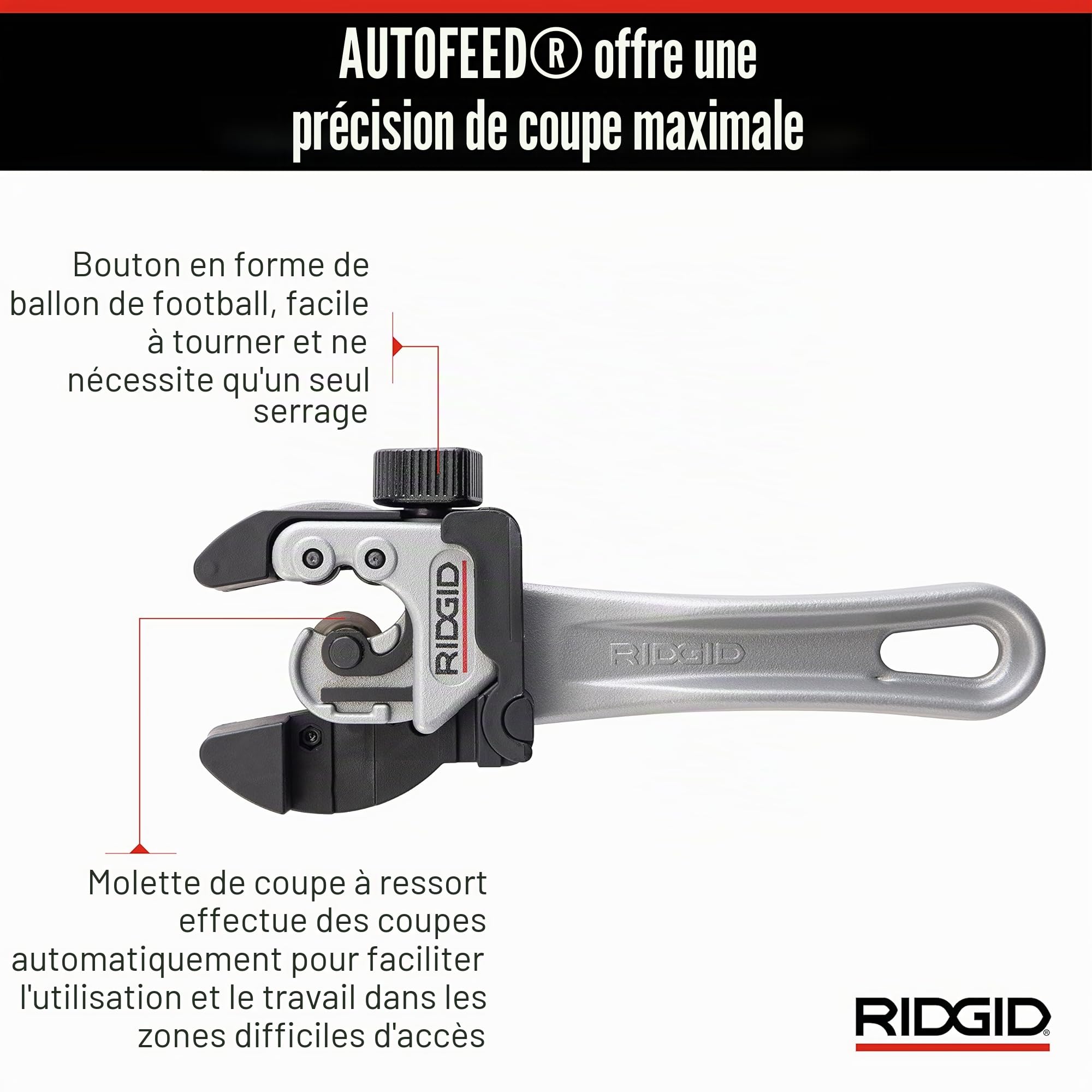 RIDGID 32573 Coupe-tubes miniature 2 en 1 avec AUTOFEED (avance assistée) et poignée à cliquet modèle 118, coupe-tubes de 6 à 29 mm
