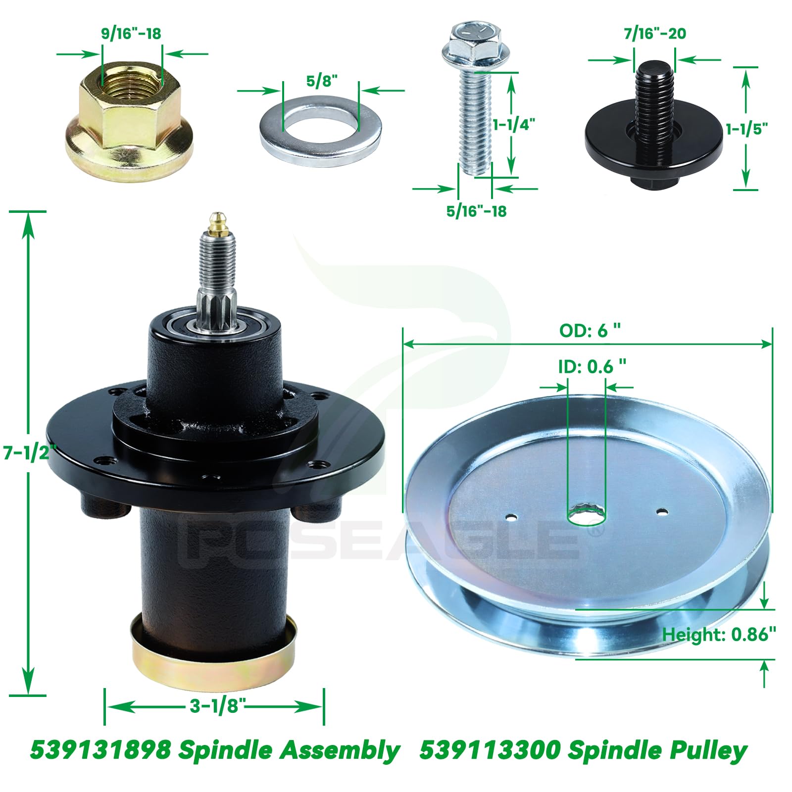 Paquete de 3 539131898 kit de montaje de husillo para cortacéspedes Husqvarna de 61 pulgadas | Reemplaza el husillo Husqvarna 539131898, 539113300 para husillo Husqvarna MZ61, MZT61, MZ6128, FD 61, MZ 6128 ZT, MZT 61 BF
