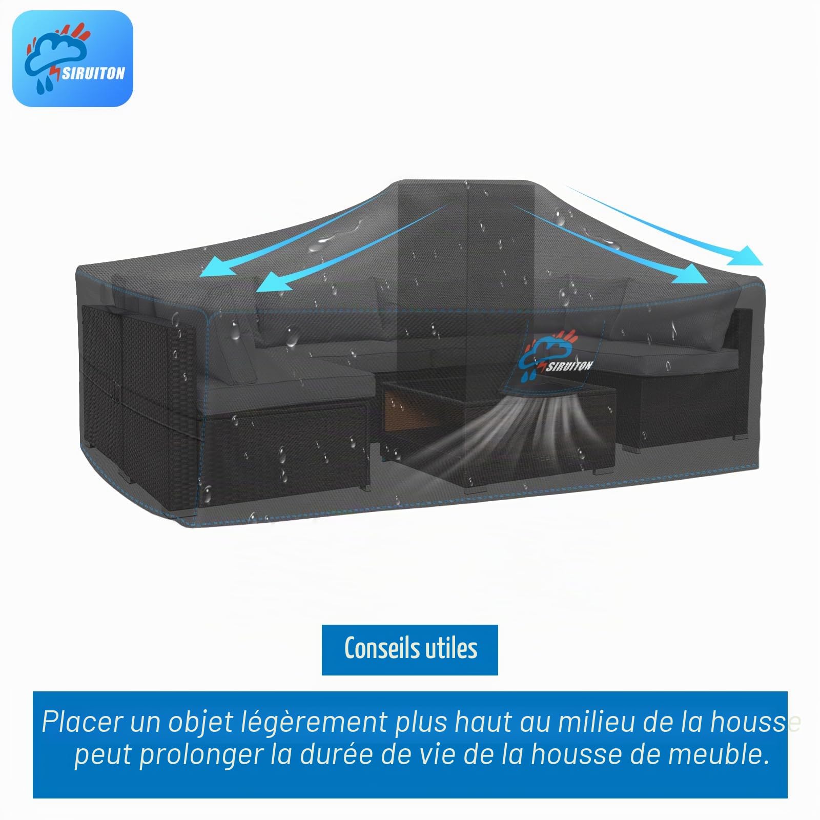 SIRUITON Housse Salon de Jardin 270x180x89cm,Imperméable en Oxford 520D