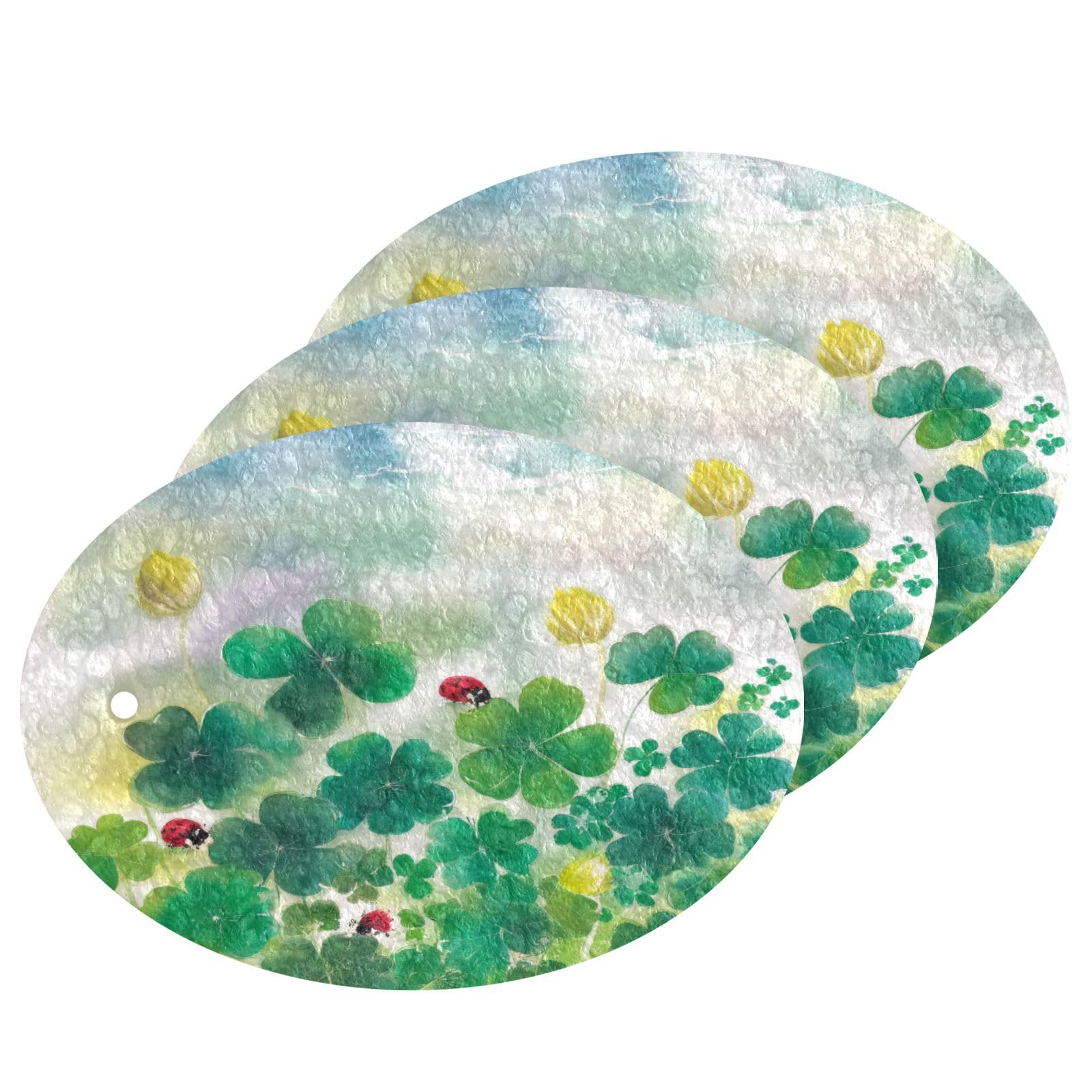 Jihqo 3PCS Scrub Sponges Green Clovers Watercolor St Patrick's Day Pop-up Dish Sponge for Cleaning Kitchen Bathroom Household Non-Scratch Scrubber