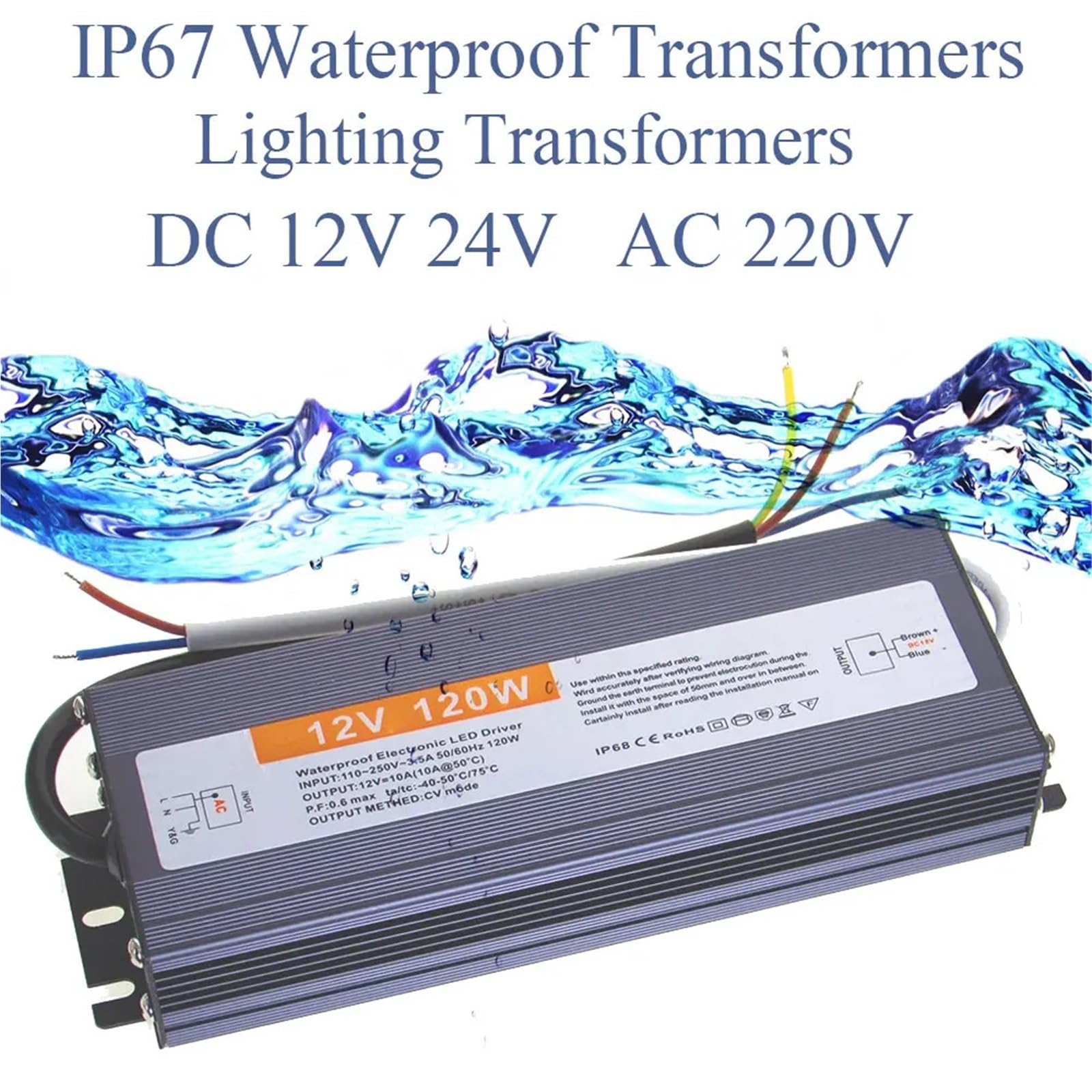 Alimentatore DC 12V 24V 50W AC 220V IP67 Driver LED impermeabile 1A 3A 5A 10A 25A(24V 4.2A 100W)