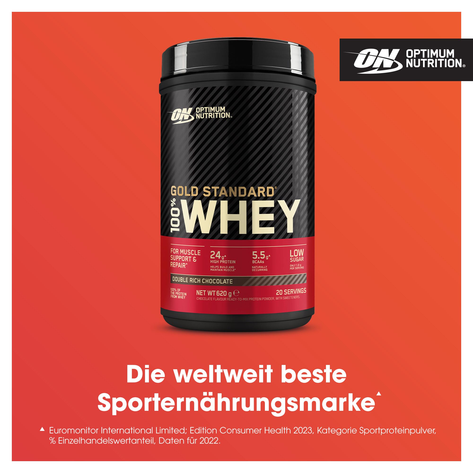 Optimum Nutrition Gold Standard 100% Whey, Proteinpulver, Geschmack Double Rich Chocolate, 620g, 20 Portionen