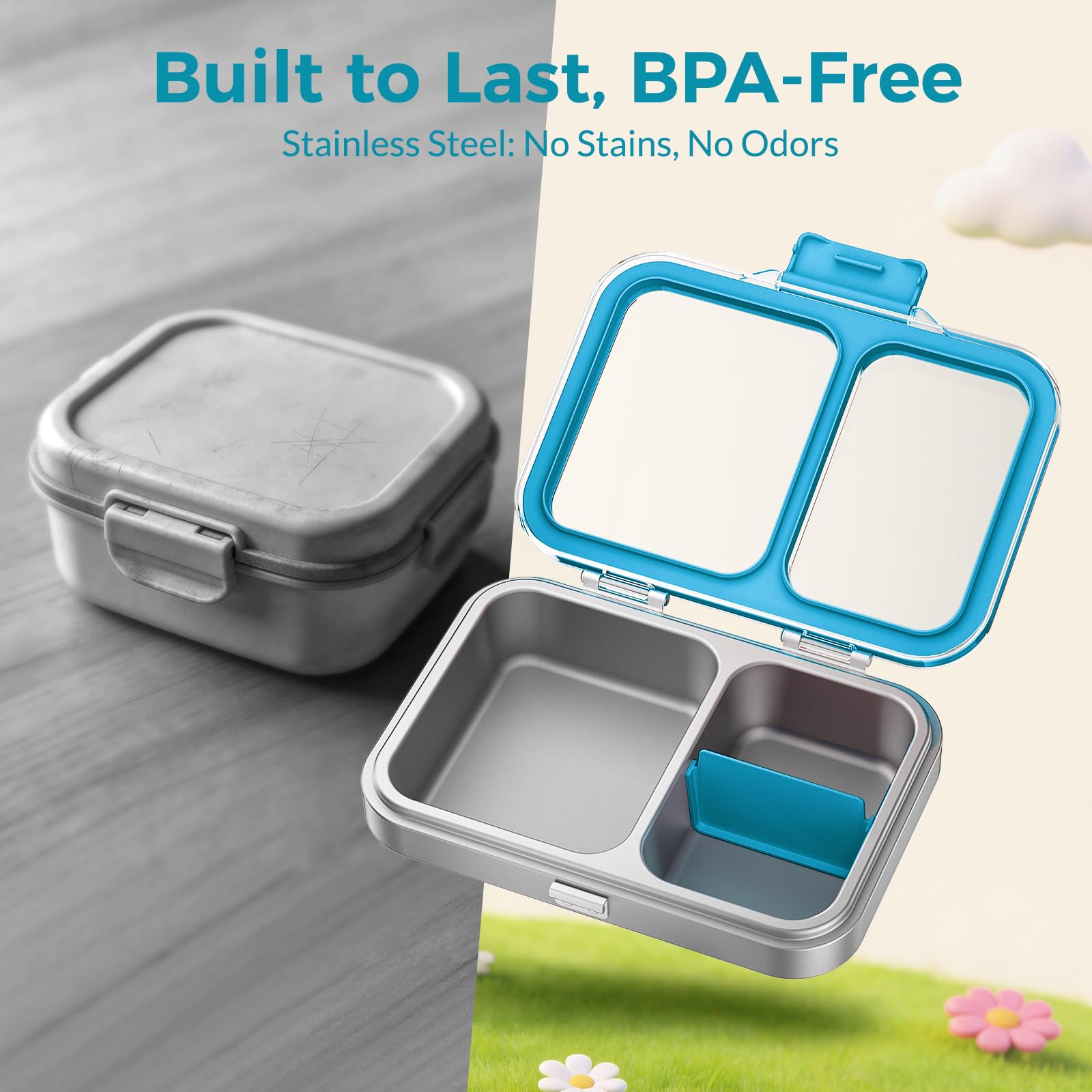 G.a HOMEFAVOR Edelstahl Brotdose Kinder 1000ml Metall Bento Lunchbox mit 2 Fächern Auslaufsichere Brotbox Kindergarten Kita Schule Sandwichbox Brotzeitdose Vesperdose Brotbüchse, Blau