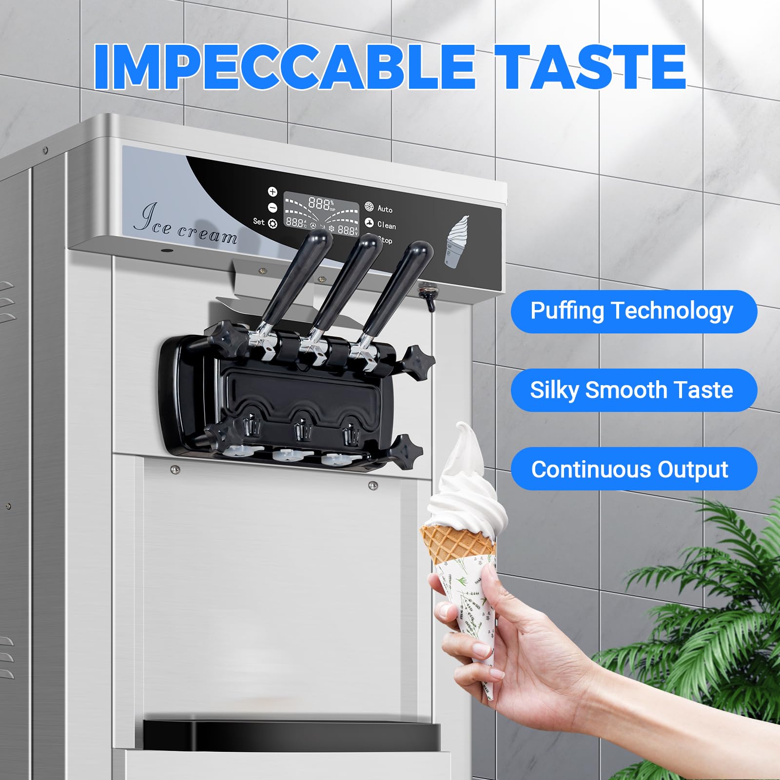 Gelatiera Professionale Soft Serve con compressore autorefrigerante, Preparazione in 15min, 1800W, autoportante, Acciaio Inox, 6L x 2