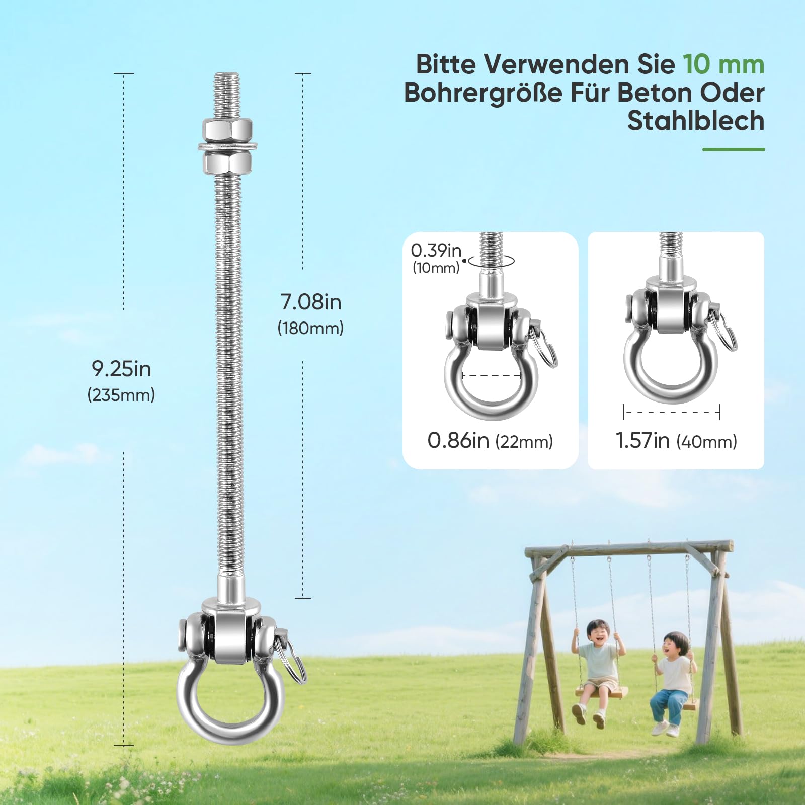 Gancio per Altalena con Cuscinetti 4 Pezzi，in Acciaio Inox 304, per Travi in Legno, soffitto in Cemento, Altalena, Yoga, Sacco da Boxe, amache, capacità 680kg