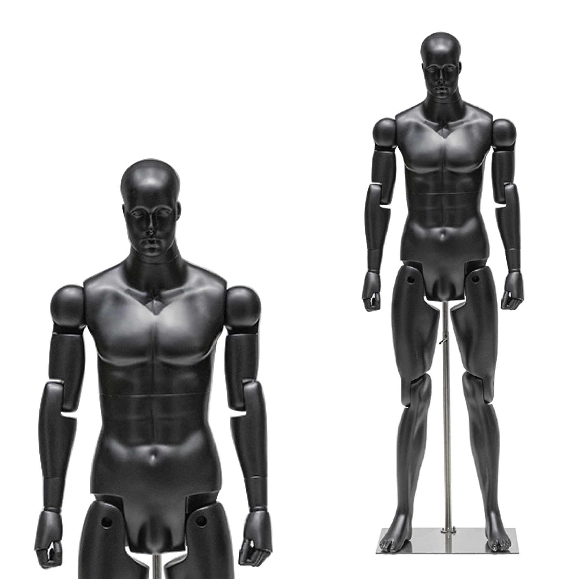 Jxjarnet Full Body Articulated Mannequin, Posable Robot Style Dress Form with Flexible Joints for Sports and Activewear Display(Black,With Face Adult Male)