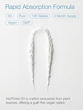 VitaThrive® Vegan Vitamin D3 400IU Tablets – Plant Based Vitamin D Supplement for Bone Health, Immune Support, Teeth & Muscle Function – Vegan Daily Wellness Tablets – 120 Tablets