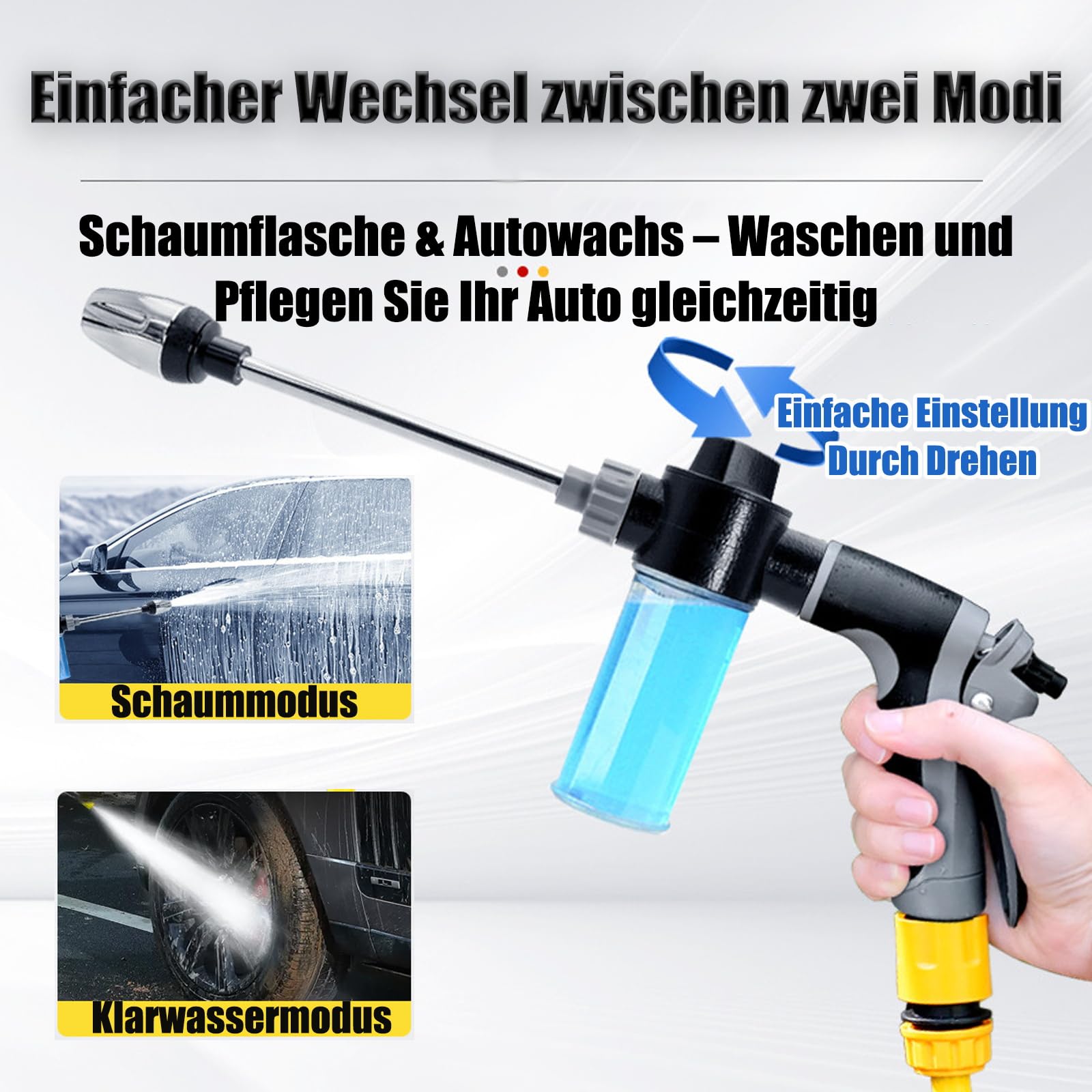 Power Jet Hochdruckpistole – Powerjet Wasser, 3 Sprühmodi mit Wasserblitz-Düse & TurboWasher-Zubehör, robuster Außenreiniger für Gartenschlauch, ideal für Autowäsche, Garten (Upgrade)