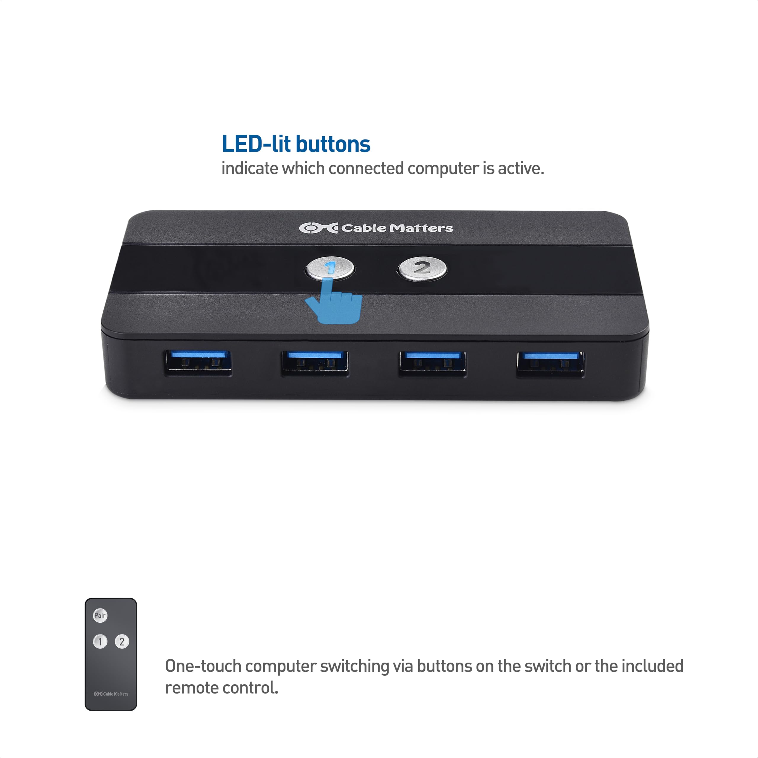 Cable Matters Dual 4K 60Hz USB C KVM Switch per 2 computer 2 monitor (non funziona con PC desktop o Chromebook) con telecomando RF, HDMI, DisplayPort e 4X USB 3.0 compatibile con Thunderbolt 4