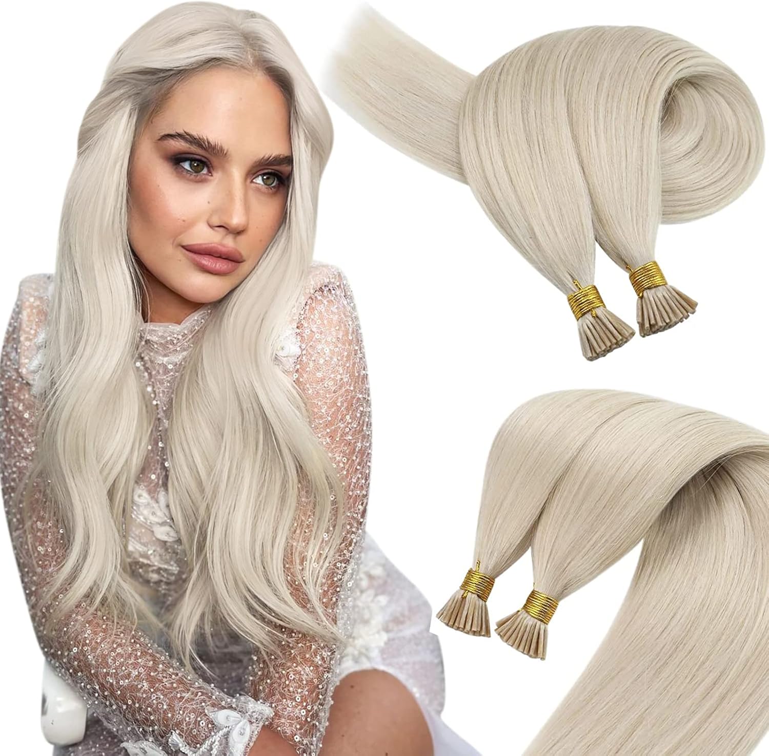 Sunny Blonde Hair Extensions Itips Cold Fusion Pre Bonded Stick Tips Hair Extensions Platinum