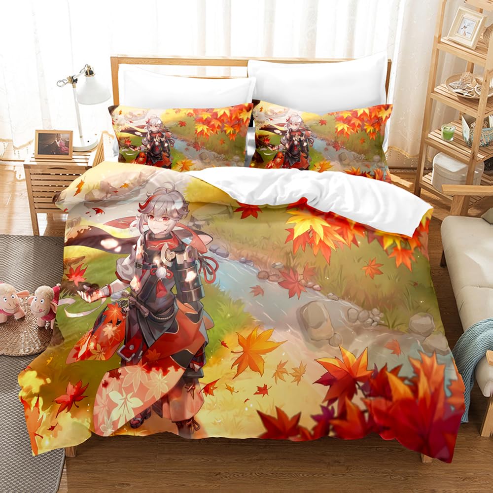 100% Pure Cotton Genshin Impact Duvet Cover Set with Hidden Closure, 3 Pieces Soft Home Accessories Bedding with 1 Cover and 2 Pillowcases (220x230cm(King),Genshin 05)