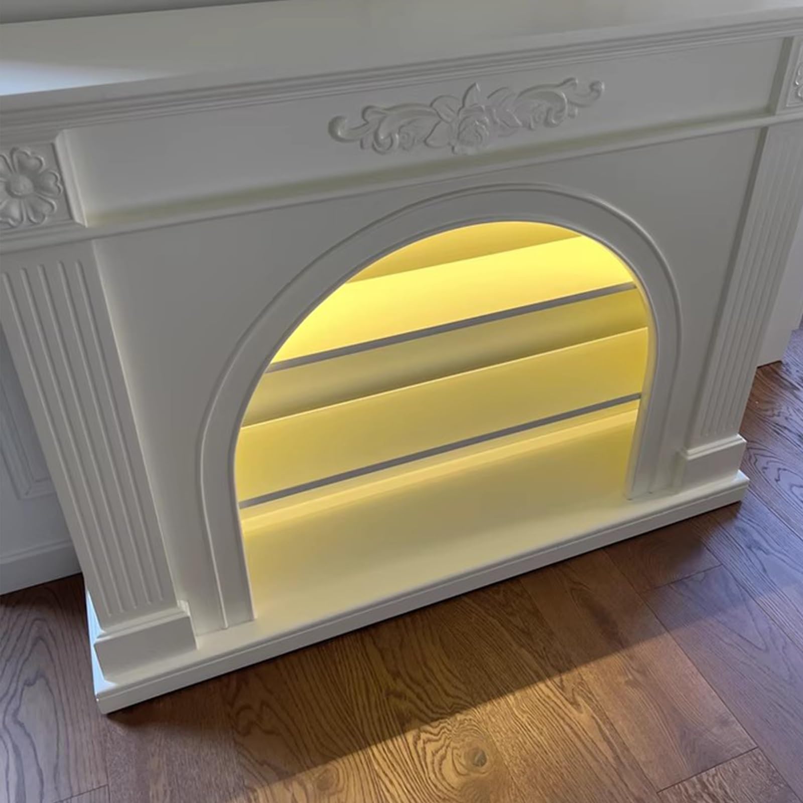 Cornice per caminetto Cornice Decorativa for Camino in Legno massello ad Arco Bianco(XL)