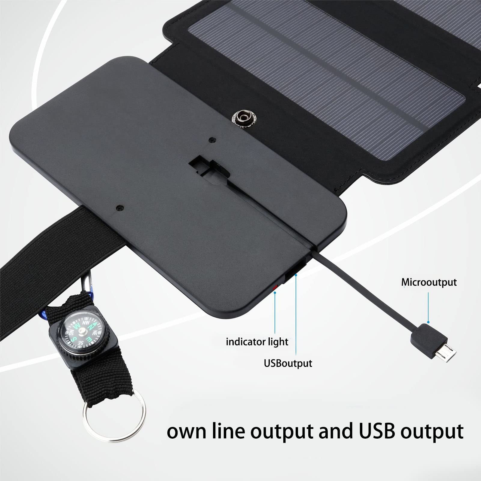 Aramox Solar Power Bank, Caricatore Solare Pieghevole per Telefono Silicio Monocristallino 5V 2A Doppia Uscita Cavo Integrato Caricatore Portatile a Ricarica Diretta USB per Viaggi all'aperto