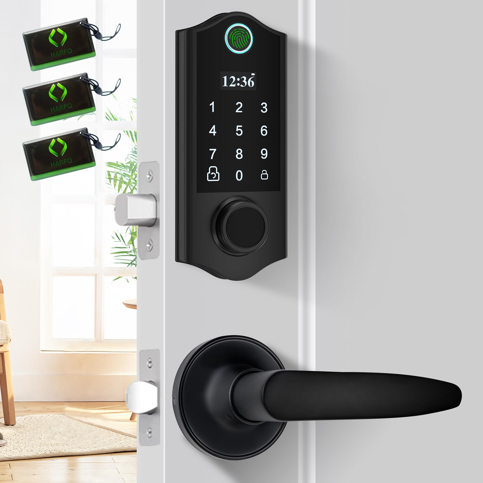 Buy HARFOFingerprint Door Lock with 2 Lever Handles, Smart Door Lock