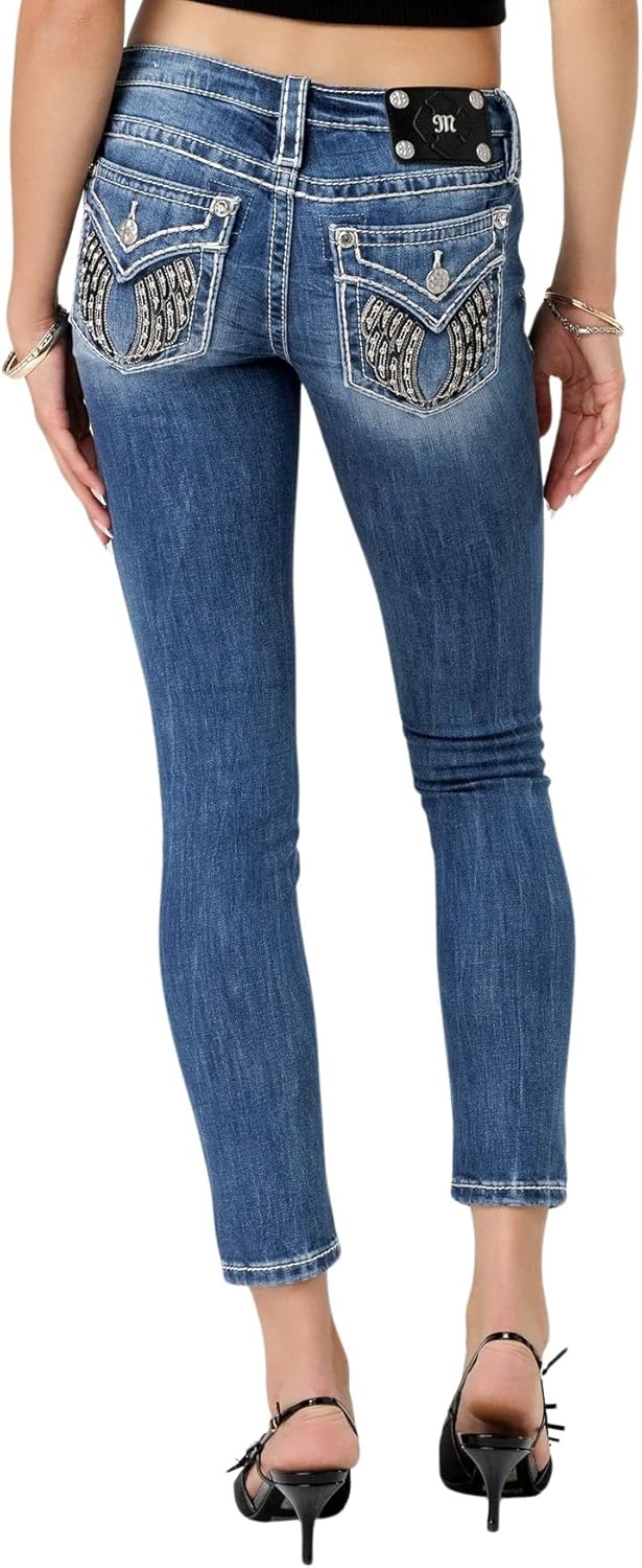 Miss Me Women's Leather Shadow Wings Low-Rise Skinny Jeans