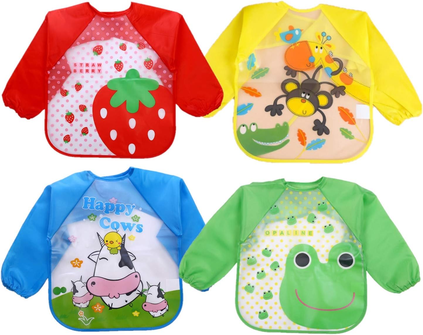 Skroad 4 Pcs Baby Bibs with Sleeves, Unisex Waterproof Feeding Bibs for Infant Toddler 12 to 36 Months