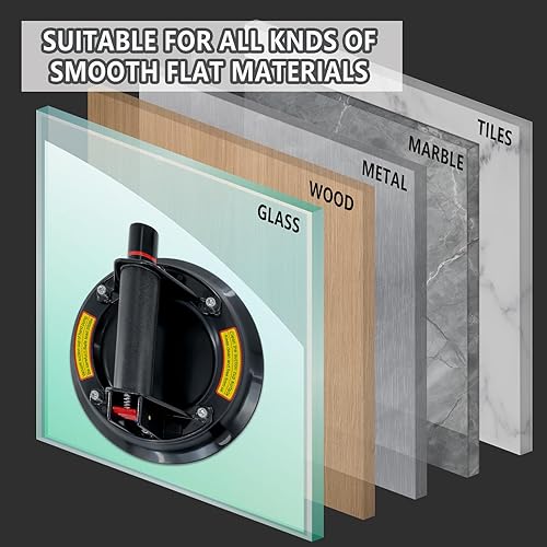 Miniatura 5 de Paquete de 2 ventosas de 8 pulgadas para vidrio resistente, ventosas al vacío para levantar vidrio grande, elevador de ventosas industriales para