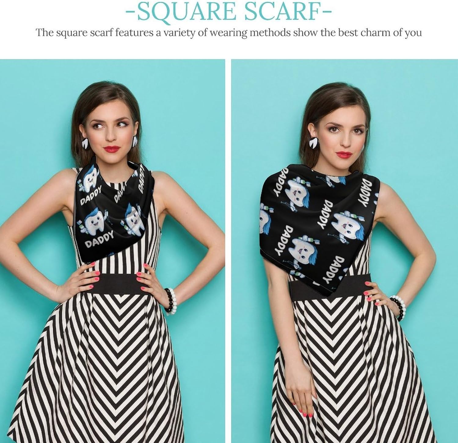 Daddy Tooth Silk-Like Square Scarf for Women Vintage Printed Neck Scarf Bandanas Hair Scarves