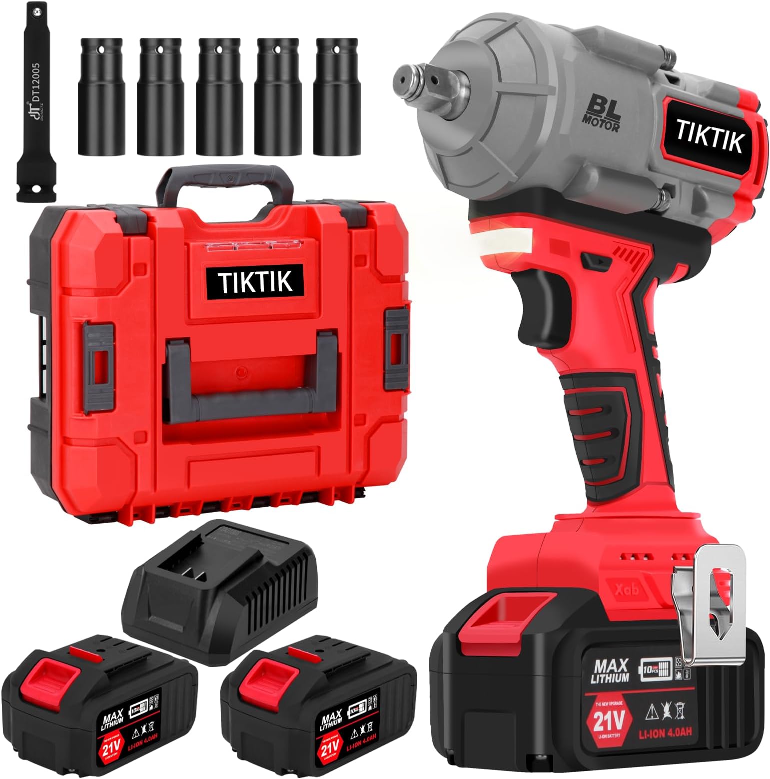 TIKTIK 1/2 Cordless Impact Gun, Max Torque 740 Ftlbs(1000N.m
