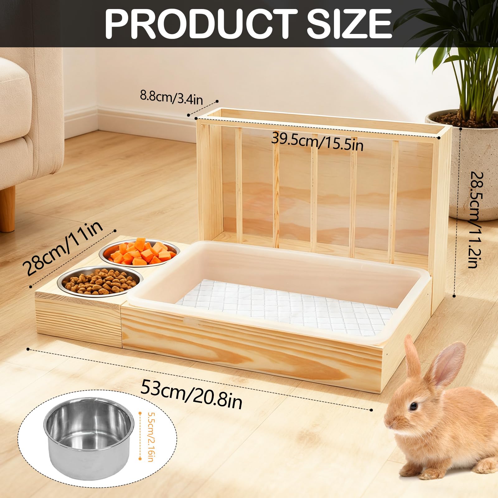 Râtelier à Foin en Bois, Grand Râtelier à Foin Multifonction avec Toilettes et Gamelle Mangeur de Foin de Lapin Support à Nourriture en Herbe pour Lapins Nains Cochons d'Inde Hamsters