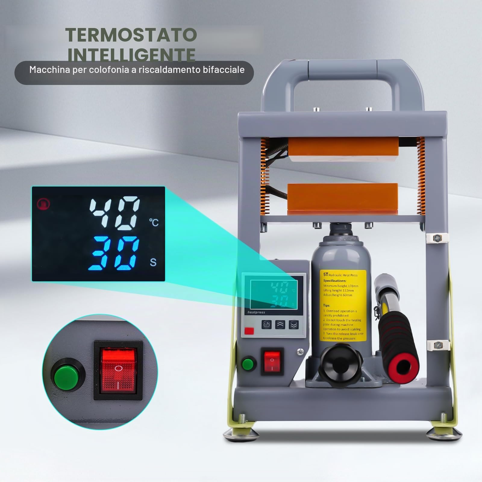 Pressa per colofonia, 5T, 600 W, pressa a caldo idraulica, doppia macchina di estrazione per colofonia, fiori secchi, estratti di piante da fiore, controller preciso