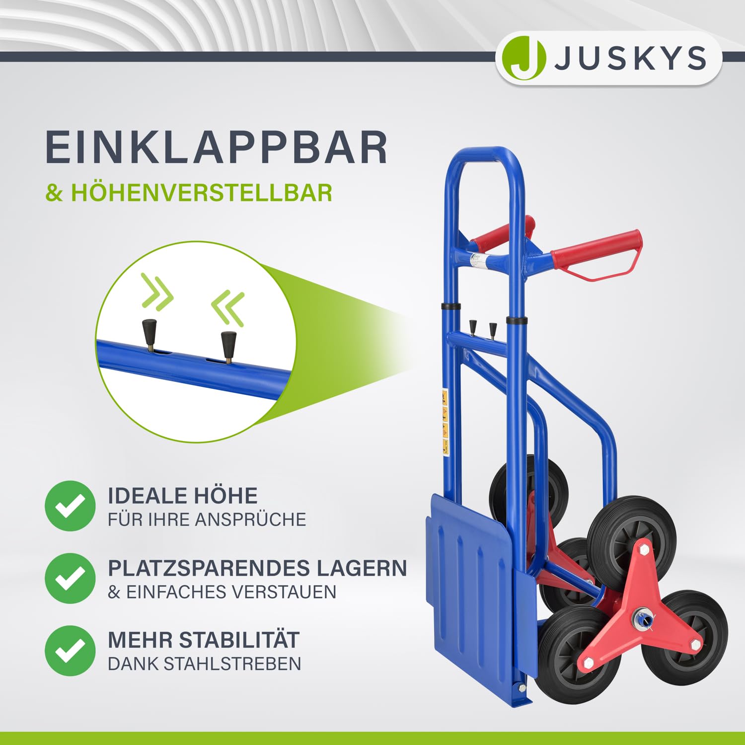 Carretilla plegable Juskys para escaleras, soporta hasta 200 kg, ruedas de goma dura, asas de plástico, marco de acero, carretilla para escaleras