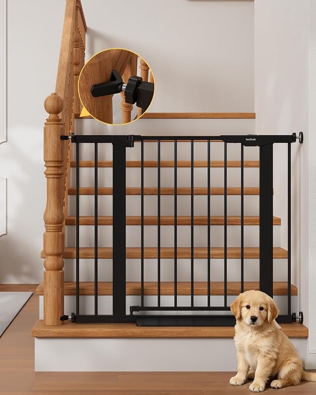 Portão para Pets de Metal com Fechamento Automático e Dupla Trava InnoTruth Black 68,58–92,96 cm