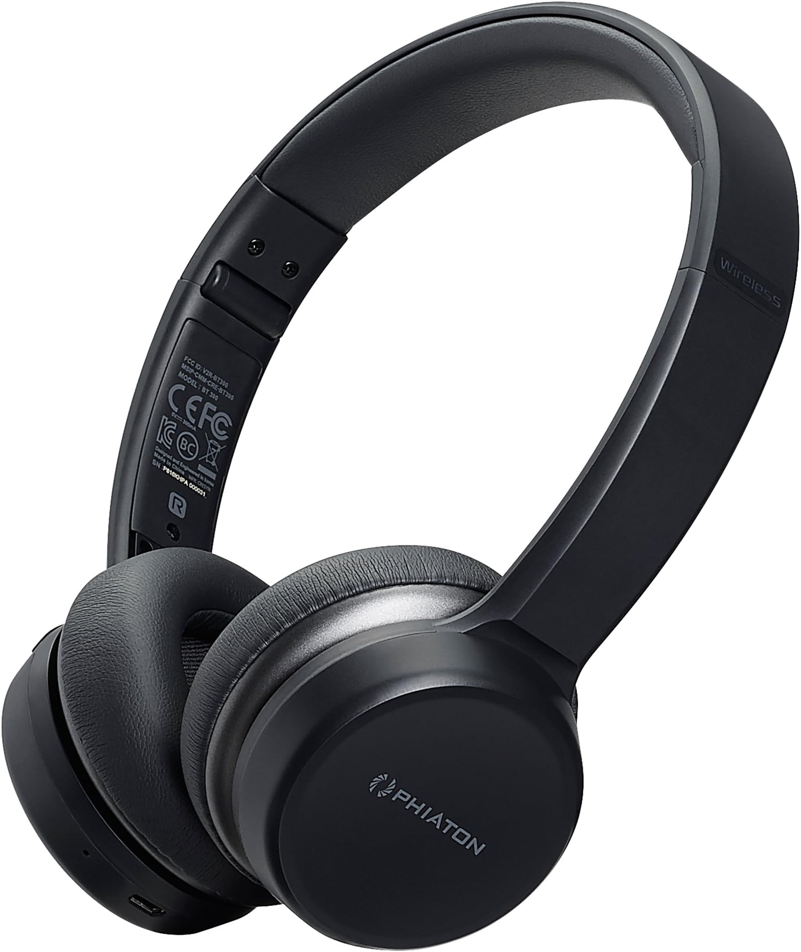 PhiatonBT 390 on Ear Hi-Fi Stereo Wireless Bluetooth Headphones, Foldable, Noise Isolation, EverPlay-X Wireless Headset, 30 Hours Play Time, with Deep Bass Stereo and Mic, Black