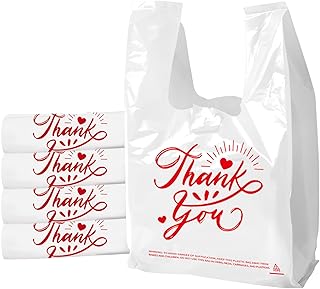 300 Pack White Thank You T-Shirt Bags
