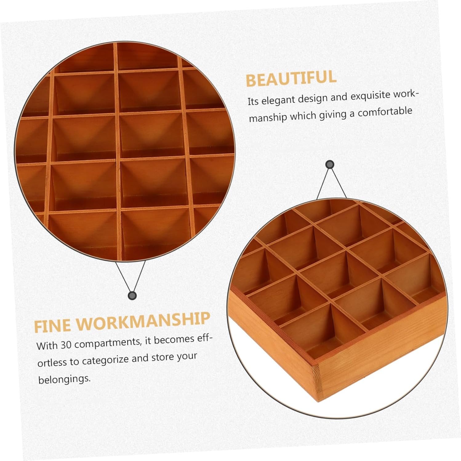 Amosfun Wooden Compartment Tray Storage Organizer Socks Display Tray Makeup Jewelry Desktop Organizing Compartments
