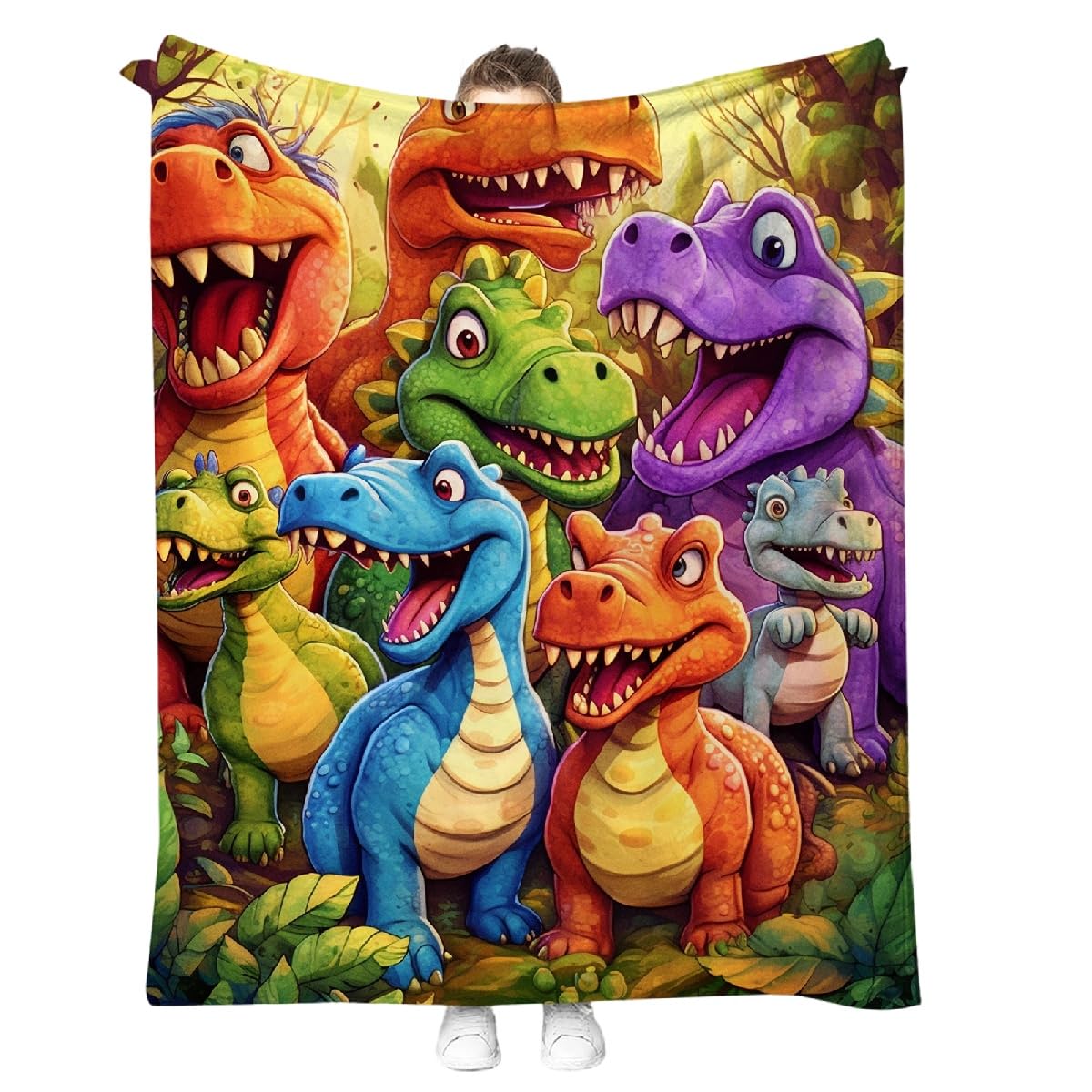 Coperta con dinosauri, 150 x 130 cm, super morbida, per bambini, ragazzi, ragazze, in pile, per bambini, grande e confortevole, come regalo per letto, divano, divano