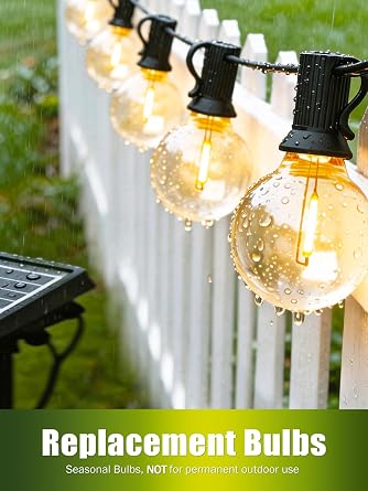 G40 LED Bulbs Outdoor Solar Powered Shatterproof, G40 Low Voltage DC 3V Bulbs with E12 Base for Solar String Light Replacement, 2700K Soft Warm Solar Bulb, 6 Pack [Energy Class E]