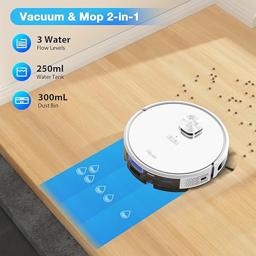 Miniatura 4 de Tikom Combo robot de aspiradora y trapeador, navegación LiDAR, aspiradora robótica L9000, succión de 4000 Pa, 150 minutos máximo, mapeo inteligente,