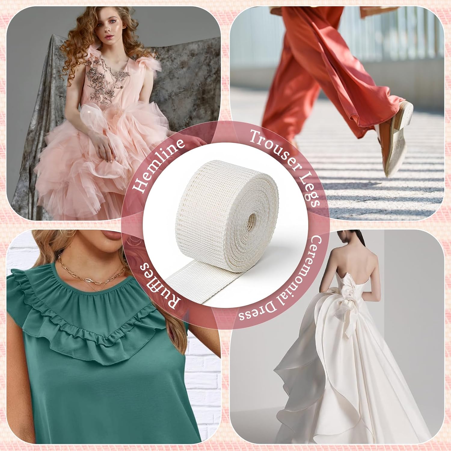 2 Roll 22 Yards Hemming Tape for Sewing 1.38 Inch Width Fishbone Hem Tape