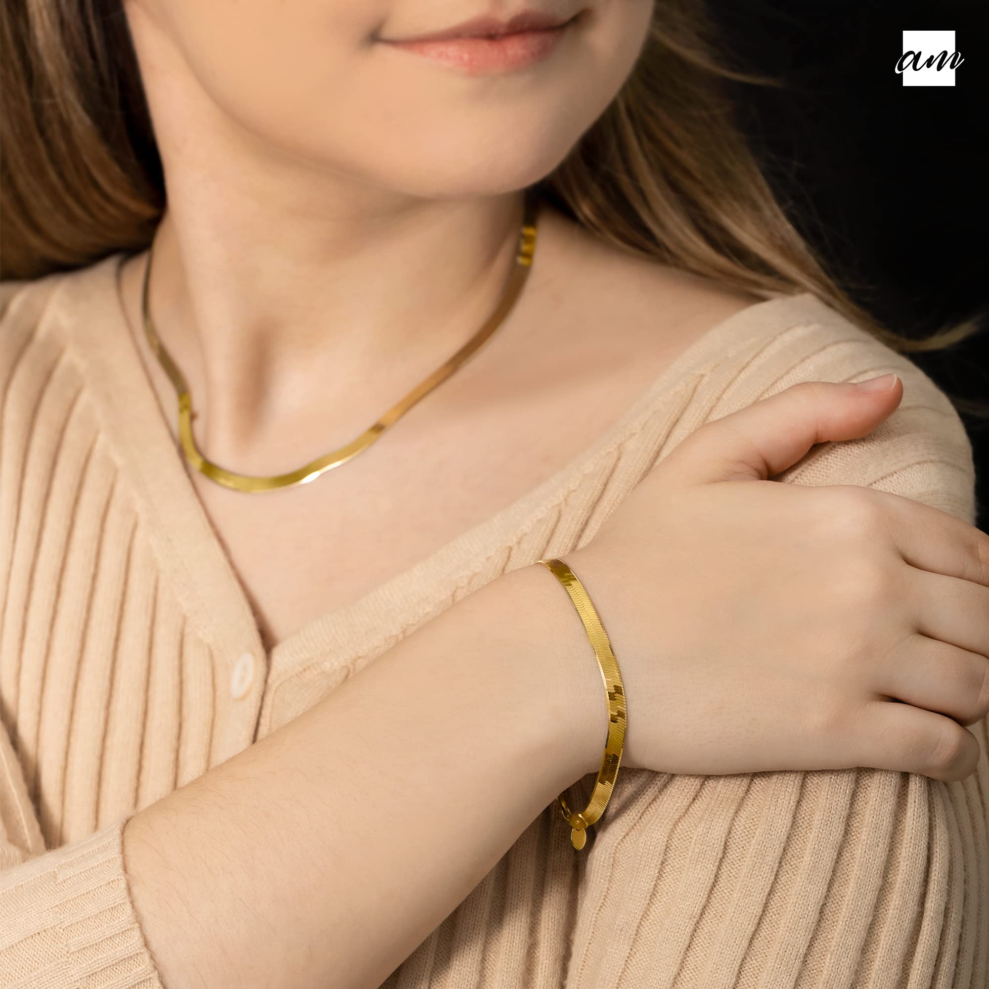 Amberta Pulsera Plana de Serpiente para Mujer en Plata de Ley 925