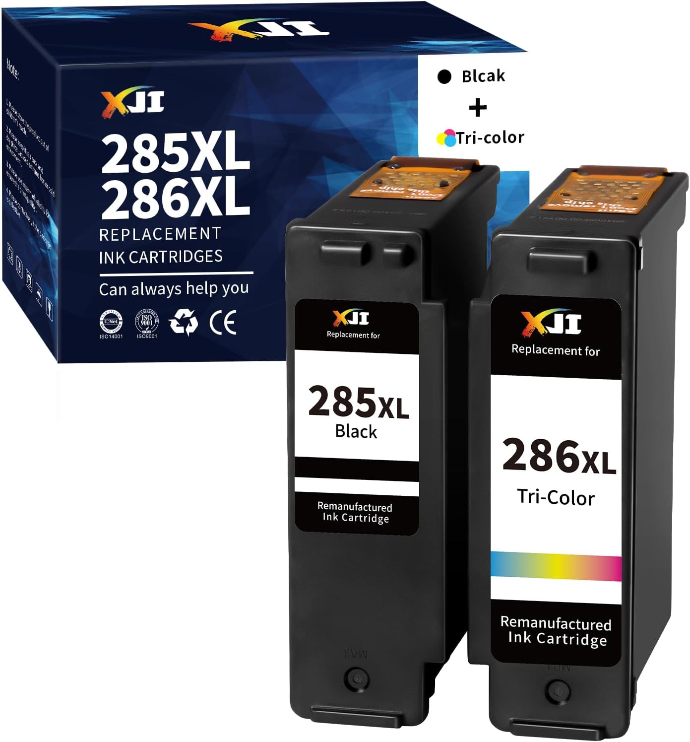 XJI 285 XL 286 XL Remanufactured Ink Cartridges Replacement for Canon PG-285XL CL-286XL 285 286 Black and Color Combo Pack, for Pixma TS7720 TS7722 TR7820 Printer