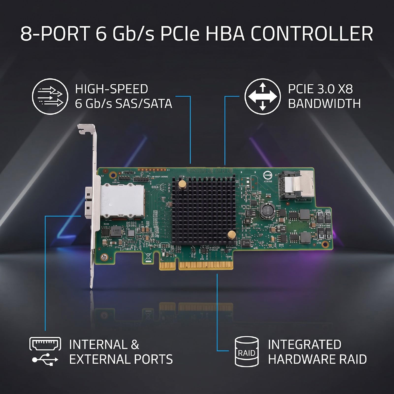 Scheda controller SAS HBA a 8 porte Espansione PCIe 3.0 X8 6 Gb/s