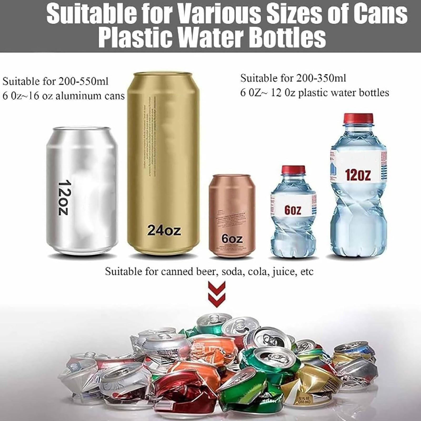 Trituradora de latas eléctrica y aplanadora de botellas de agua de plástico, fácil de usar, perfecta para escuelas y restaurantes, herramienta trituradora de aluminio reciclable